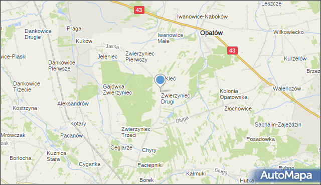 mapa Zwierzyniec Drugi, Zwierzyniec Drugi na mapie Targeo